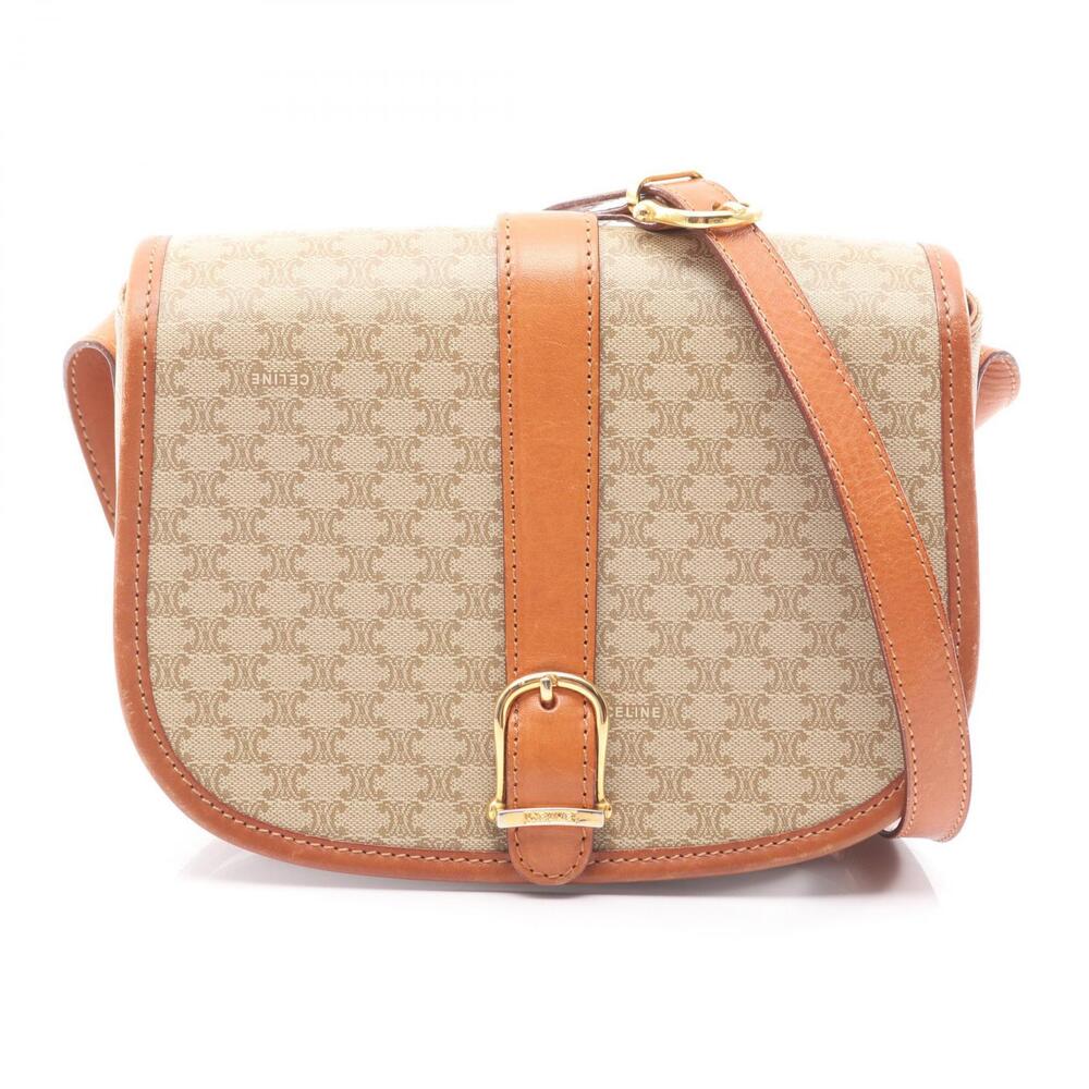 Celine Macadam Shoulder Bag Canvas Leather Beige Tan